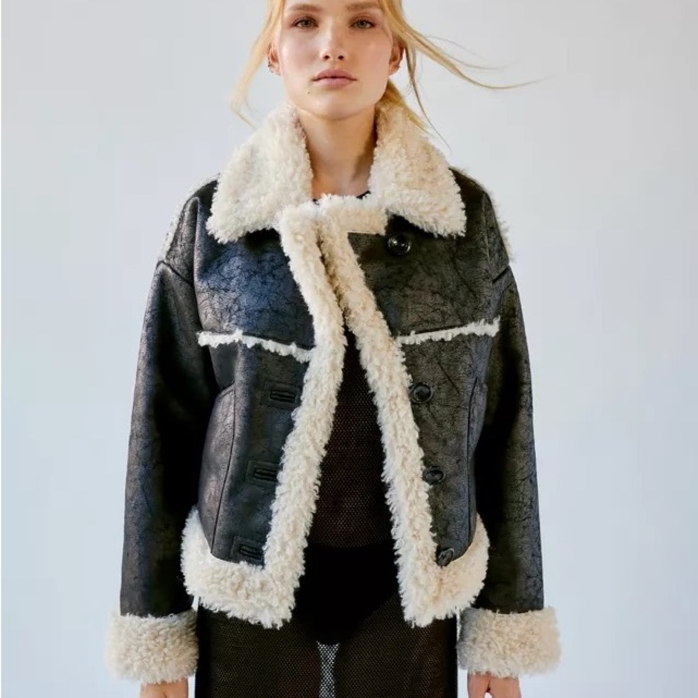 Urban Outfitters Maria Faux Leather & Shearling Jacket NWT in XS